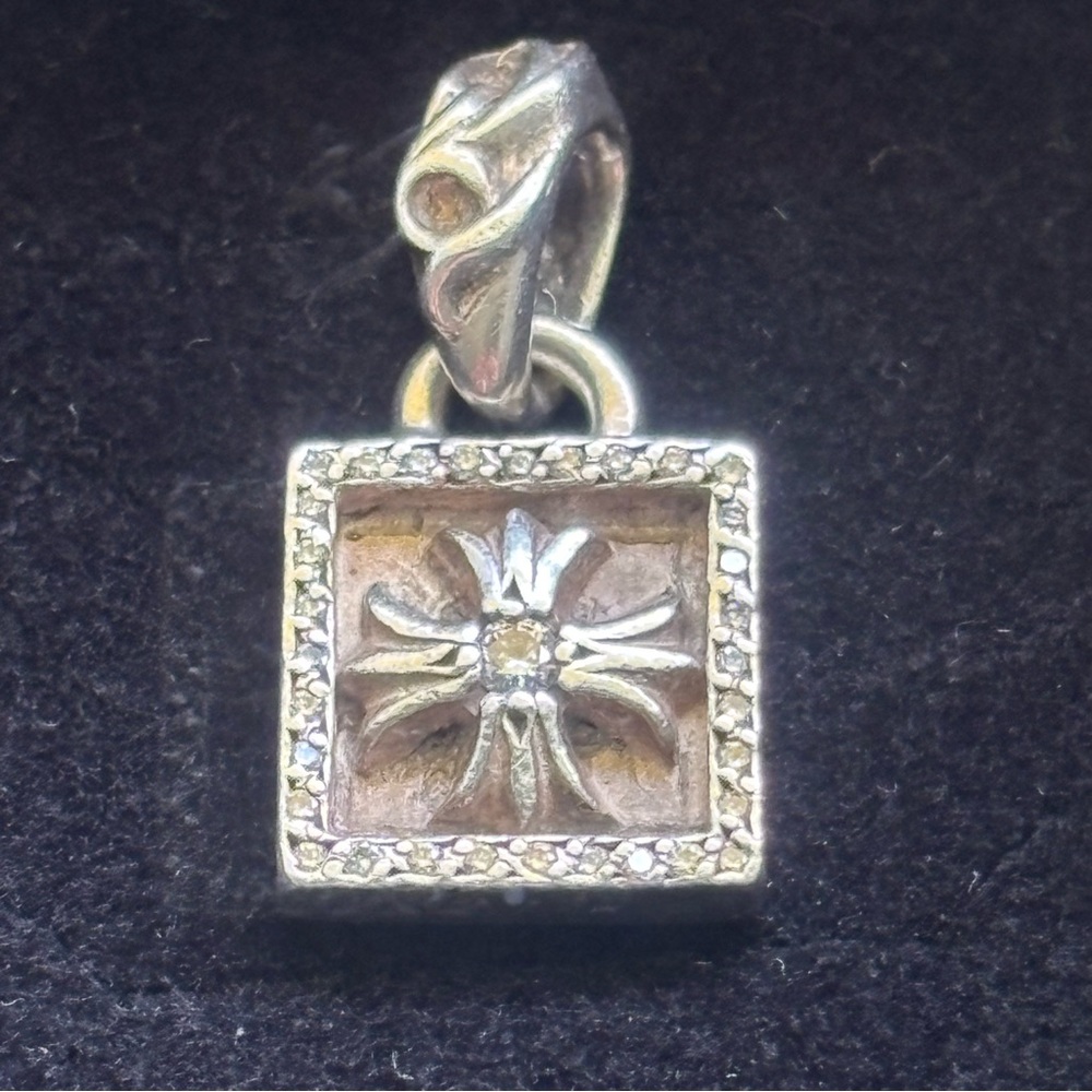Chrome Hearts .925 Diamond Pendant Pave Signature Square Cross Frame Necklace